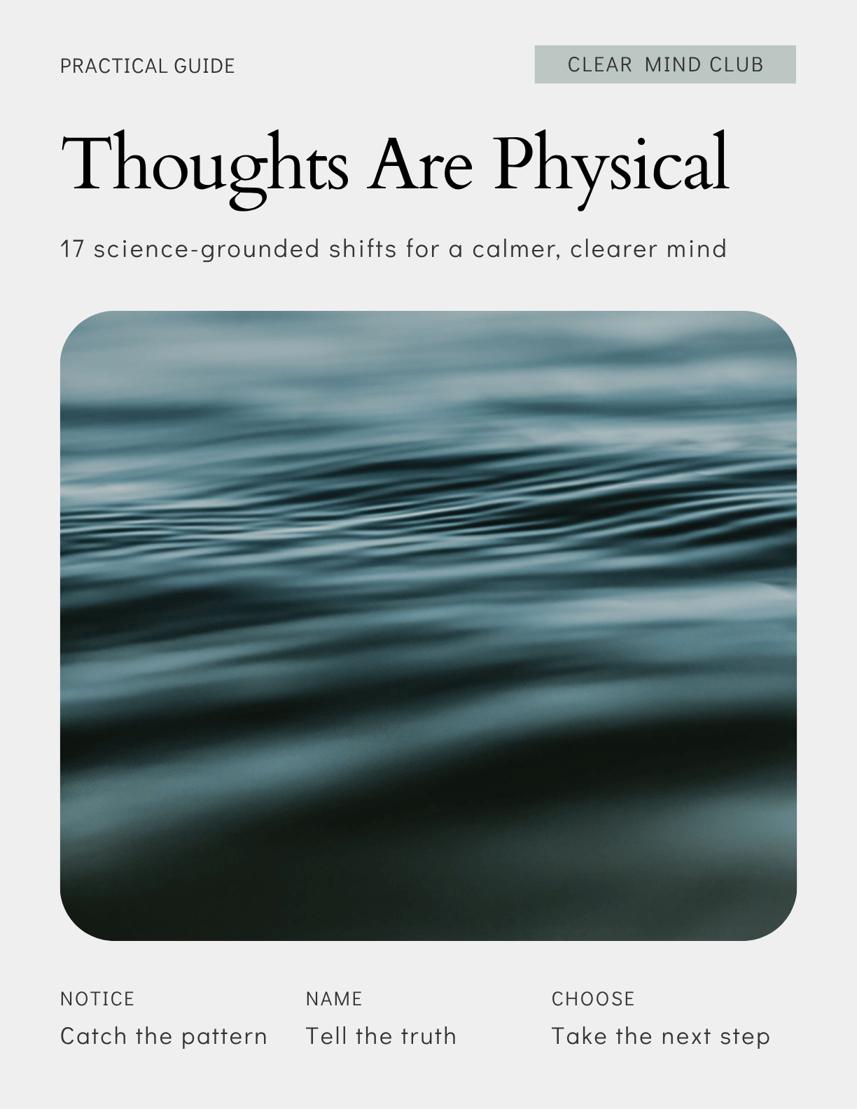 Cover of Thoughts Are Physical, a 26-page guide from Clear Mind Club