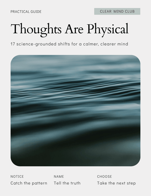 Cover of Thoughts Are Physical, a 26-page guide from Clear Mind Club